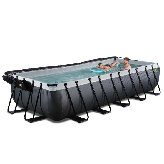 Basen Black Leather EXIT 540x250x100cm z pompą z filtrem piaskowym i kopułą - czarny