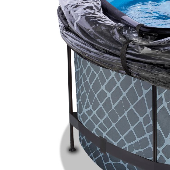 EXIT Stone pool ø360x122cm with sand filter pump and dome and heat pump - grey