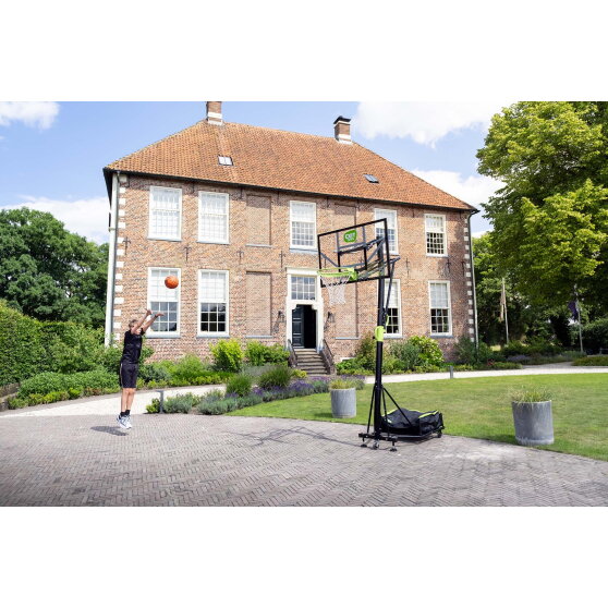 Kosz przenośny do koszyk&oacute;wki na k&oacute;łkach Galaxy EXIT z obręcz do wsad&oacute;w do koszyk&oacute;wki - zielona/czarna