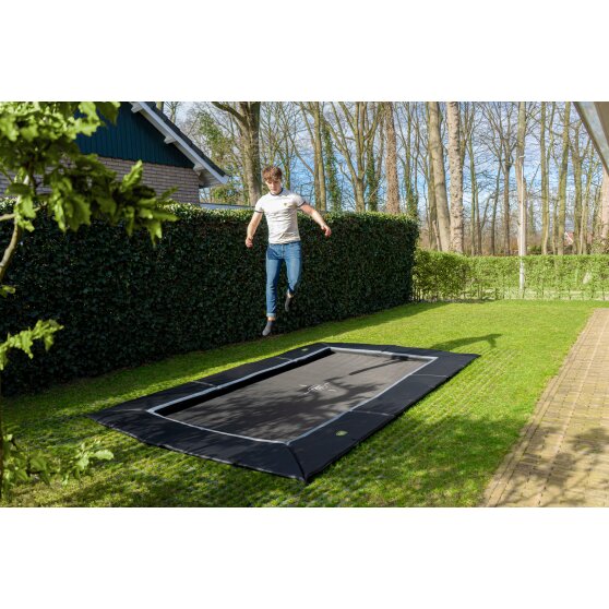EXIT Dynamic ground level trampoline 244x427cm with Freezone safety tiles - black