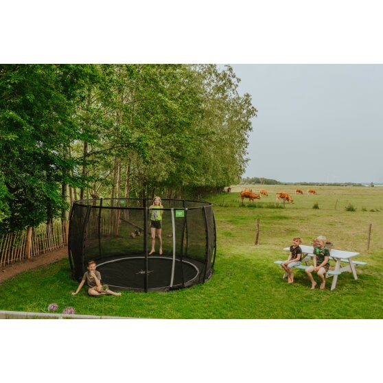 EXIT Dynamic ground level trampoline ø366cm with safety net - black