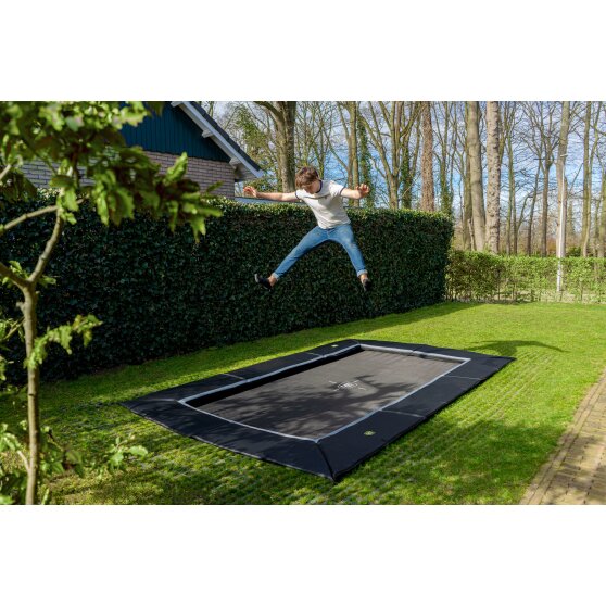 EXIT Dynamic ground level trampoline 275x458cm with Freezone safety tiles - black