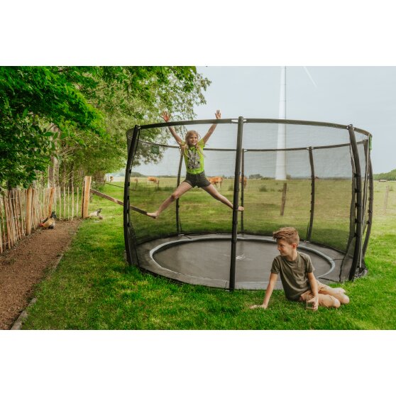 EXIT Dynamic ground level trampoline ø366cm with safety net - black