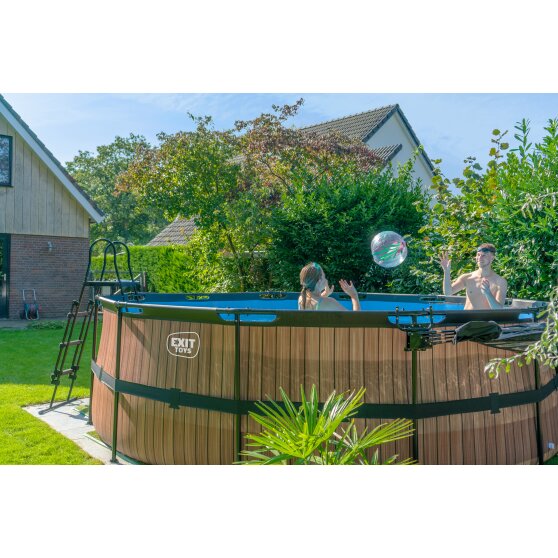 EXIT Wood pool ø450x122cm with sand filter pump - brown