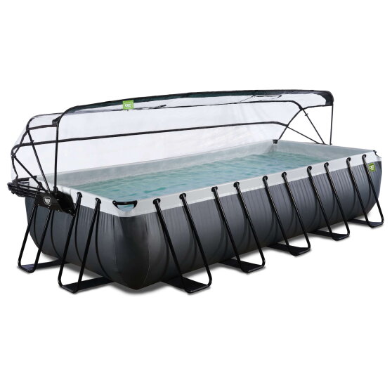 Basen Black Leather EXIT 540x250x100cm z pompą z filtrem piaskowym i kopułą - czarny