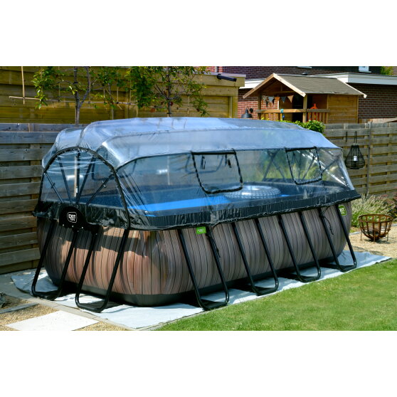 EXIT Black Leather pool 400x200x100cm with sand filter pump and dome - black