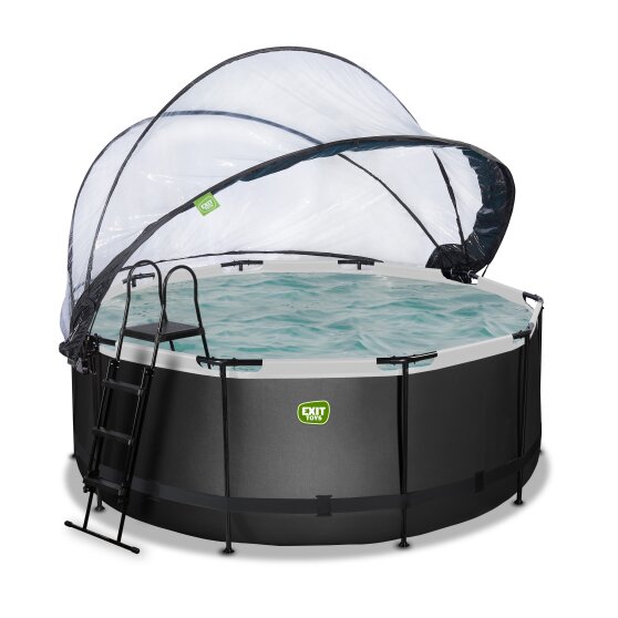 EXIT Black Leather pool ø360x122cm with sand filter pump and dome - black