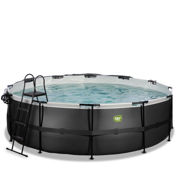 EXIT Black Leather pool ø488x122cm with sand filter pump and dome - black