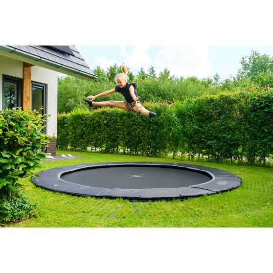 EXIT Dynamic ground level trampoline ø366cm with Freezone safety tiles - black