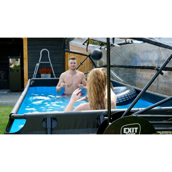 EXIT Black Leather pool 400x200x100cm with sand filter pump and dome and heat pump - black