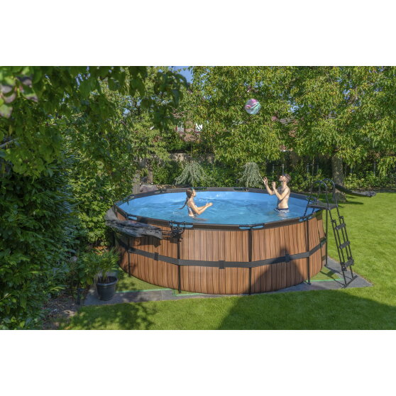 Basen Wood EXIT &oslash;450x122cm z pompą z filtrem piaskowym - brązowy