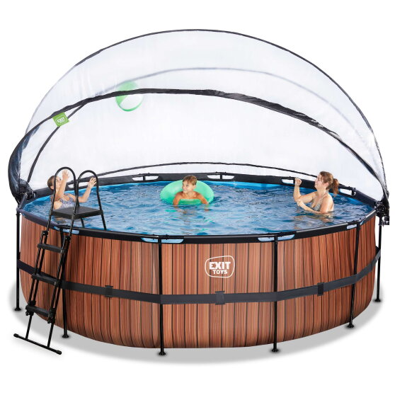 Basen Wood EXIT ø450x122cm z pompą z filtrem piaskowym i kopułą - brązowy