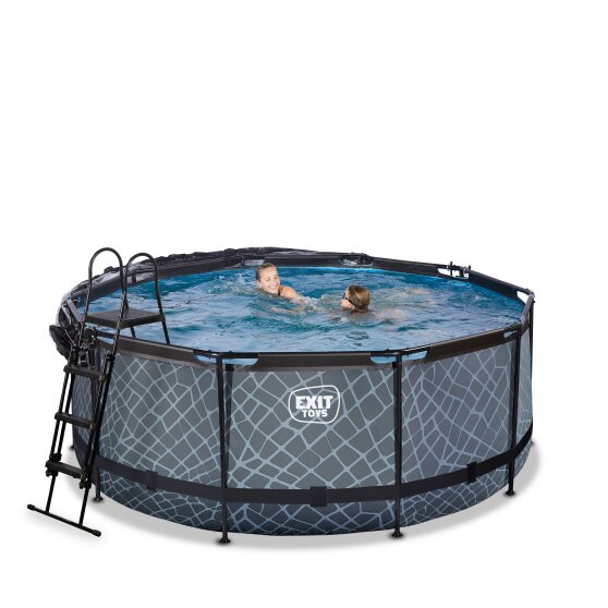 EXIT Stone pool ø360x122cm with sand filter pump and dome and heat pump - grey