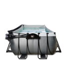 EXIT Black Leather pool 400x200x122cm with sand filter pump and dome and heat pump - black