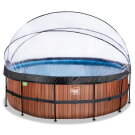 EXIT Wood pool ø450x122cm with sand filter pump and dome - brown