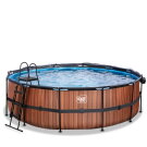 EXIT Wood pool ø450x122cm with sand filter pump and dome - brown
