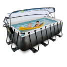 EXIT Black Leather pool 400x200x122cm with sand filter pump and dome and heat pump - black