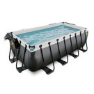 EXIT Black Leather pool 400x200x122cm with sand filter pump and dome and heat pump - black