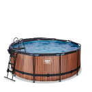 EXIT Wood pool ø360x122cm with sand filter pump and dome and heat pump - brown
