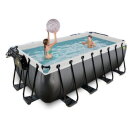 EXIT Black Leather pool 400x200x122cm with sand filter pump and dome and heat pump - black