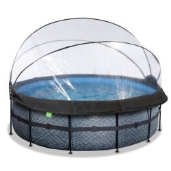 EXIT Stone pool ø427x122cm with sand filter pump and dome and heat pump - grey