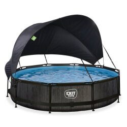 EXIT Black Wood pool ø360x76cm with filter pump and canopy - black