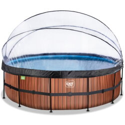 EXIT Wood pool ø488x122cm with sand filter pump and dome and heat pump - brown
