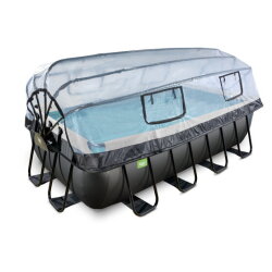 EXIT Black Leather pool 400x200x100cm with sand filter pump and dome - black