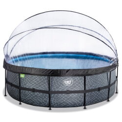 EXIT Stone pool ø450x122cm with sand filter pump and dome and heat pump - grey